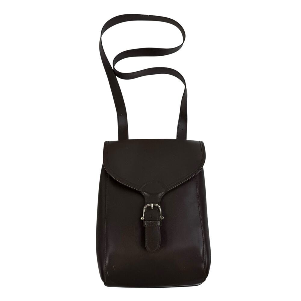 Vintage 70s Crossbody Bag Leather Brown Basic‎ Flap Purse Handbag Pocketbook